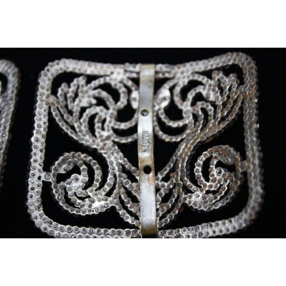 Antique swirl pattern steel cut bead‎ French shoe buckles pair - Picture 6 of 14